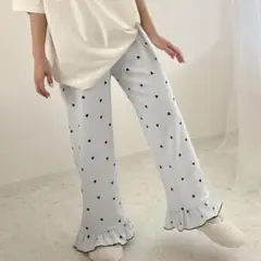 しまむら ayano パターン裾フリルパンツM ハートネイビー