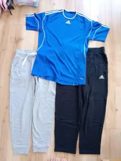 adidas 青トップス＆ジャージ2本セット！3799円！