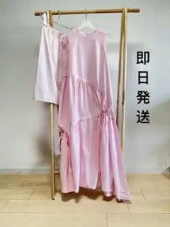 La boutique BonBonアシンメトリーリボンリネンミックスワンピース