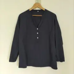 ネイビー 長袖カジュアルシャツ XXL
