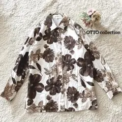 OTTO collection 花柄 長袖シャツ L 綿100 白茶 総柄