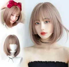 ウイッグ シャギー カット スモーキーピンク 姫カット パッツン ウィッグ