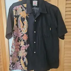 MANGO 花柄ストライプ半袖シャツ