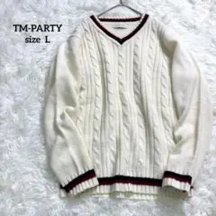 TM-PARTY Vネックセーター スクール ホワイト ケーブルニット 2215