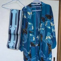 浴衣　ブルー　蝶柄