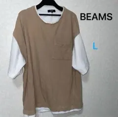BEAMS 五分袖　半袖Tシャツ L Tシャツ 白 無地　ゆったり　ニット風