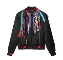 Desigual カラフル リボン付きブラックジャケット Sサイズ