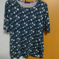 花柄 半袖Tシャツ グリーン系