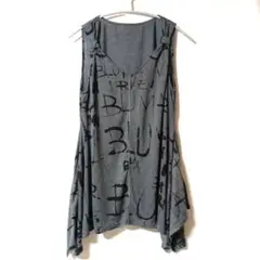 ☆SOEN　英字柄ブラック×グレー　金粉ラメ入りデザイン　ノースリーブチュニック
