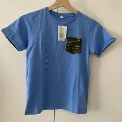 綿100% 青 Tシャツ 迷彩ポケット 140