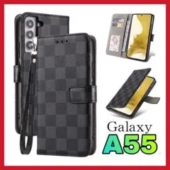 Galaxy A55ケース 手帳型カード　収納カバー　黒ブラック　お洒落