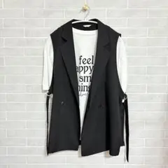 シューラルー ドレスキップ 2点セット サイドベルトジレ 黒 Ｍ Tシャツ 白