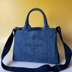 Prada 美品 2way 青 デニム ミニ カナパ S ハンドバッグ プラダ