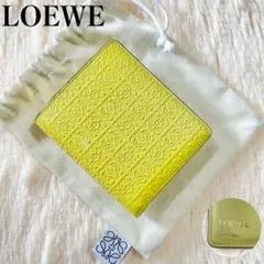 【現行モデル】ロエベ 折り財布 リピートアナグラム ライムイエロー レザー