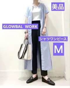 【GLOBAL WORK】お手入れらくらくフレンチスリーブシャツワンピース／M