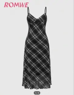 SHEIN シーイン　ROMWE チェック柄　キャミワンピース　ブラック　XS