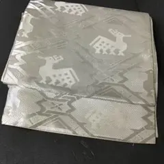 六通 袋帯 シルバー 銀糸 鹿