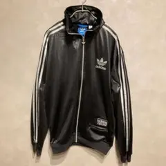 ヨーロッパ限定 adidas Chile 62 レザー調トラックジャケット 黒銀