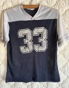 希少！70～80Sヴィンテージ古着★メッシュT/フットボール★Vネック/オク