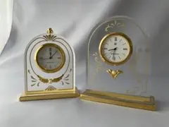 ミキモト　置き時計　インテリア　パール付き　すりガラス　透明ガラス2個セット　箱