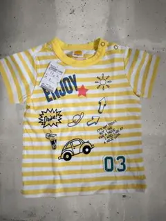 moujonjon イエロー ストライプ Tシャツ 95