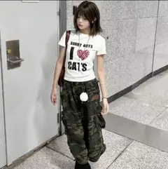 平成 ギャル レトロ y2k Tシャツ ハート ピタT 猫 ヒョウ柄 ピンク