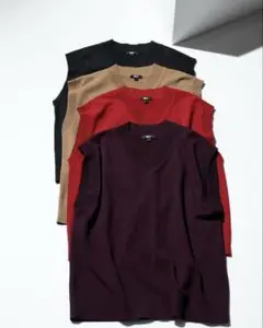 UNIQLO C ニットベスト レッド ベージュ 2枚XL