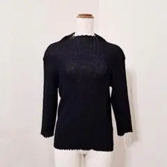 LAPINE BLANCHE プリーツ風ブラックトップス M 軽量・伸縮 7分袖