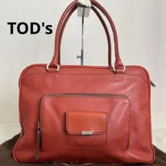 ✨美品✨ TOD's トートバッグ 肩掛け レッド 赤色 レザー ロゴ
