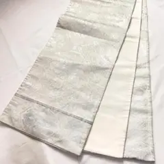 【*2347】着物 袋帯 全通 シルバー 未仕立て 428㎝