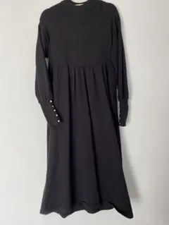 黒 長袖 ロングワンピース ニット