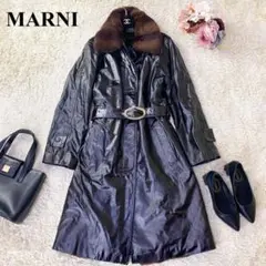 【稀少 参考定価120万】 マルニ レザー ロングコート ファー裏地 ファー襟