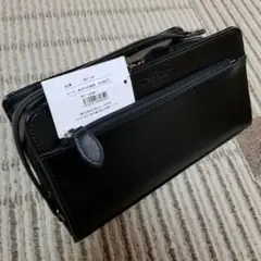 馬革 ダブルファスナー Wファスナー セカンドバッグ 　 カッコいい★ブラック