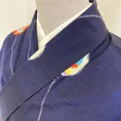 【マ】298s 着物 紬 しつけ付き 蝶文様
