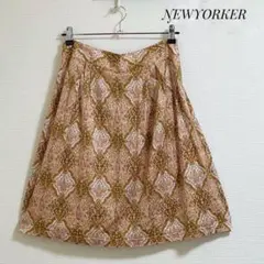 ニューヨーカー　スカート　大きめ　オレンジ　ひざ丈　総柄