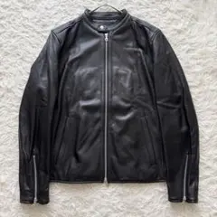 【ナノユニバース】レザーシングルライダースジャケット 黒　L　 ラムレザー