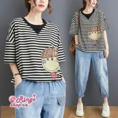 ボーダー柄 Tシャツ 大きいサイズ 半袖 ゆったり 着痩せ レディース おしゃれ