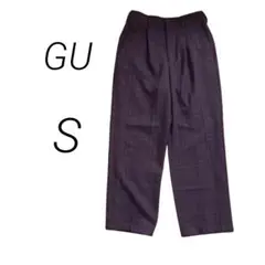 GU　タックワイドパンツ　お洒落　ブラウン　チェック　S　バックゴム　2C012