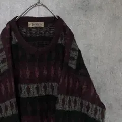 90s vintage 総柄ニット メンズ M 古着 個性派 奇抜 F4