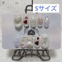 自作ネイルチップ　現品/ガーリー/白・ホワイト/ベア