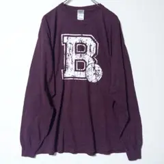 Bロゴ プリント 長袖Tシャツ 2XL GILDAN 紫