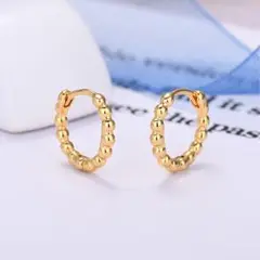 ボール ビーズ バブル デザイン 13mm リング フープ ピアス＊ゴールド＊