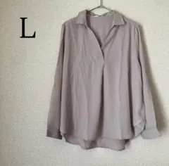 長袖 シャツ ブラウス Lスキッパー チュニック ジョーゼット ライトベージュ