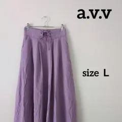 a.v.v　レディース　フレアロングスカート　リボン　無地　紫　Ｌ