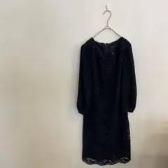 F0421　【TALBOTS】 長袖ワンピース　Mサイズ　ネイビー