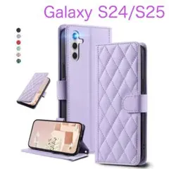 Galaxy S24/S25 手帳型ケース カード収納 パープル (紫色)