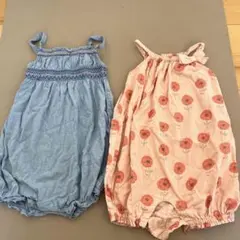 12M-18M 80cm、2枚セット オールインワン 花柄 デニム