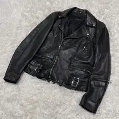 kwy パンチング　メッシュ　レザー　ダブルライダースジャケット 羊革　36 黒