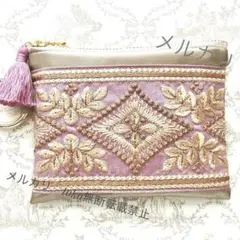 ♡ラベンダーパープル♡インド刺繍リボン/ウィリアムモリス/ポーチ〈メルカリ〉