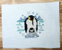 クロスステッチ　なかよしな海洋生物 『ペンギン』アレンジ完成品